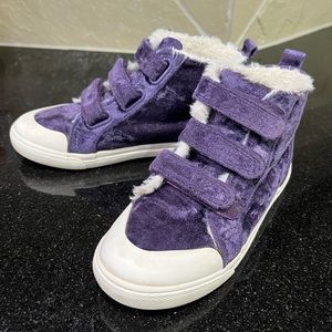 Purple Velvet Fur Lined Velcro Straps Sneakers Girls Size 12 Toddler Shoes